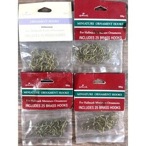 (4) Hallmark Keepsake Miniature Ornament Brass Hooks Pack of 25 / 100 total NEW